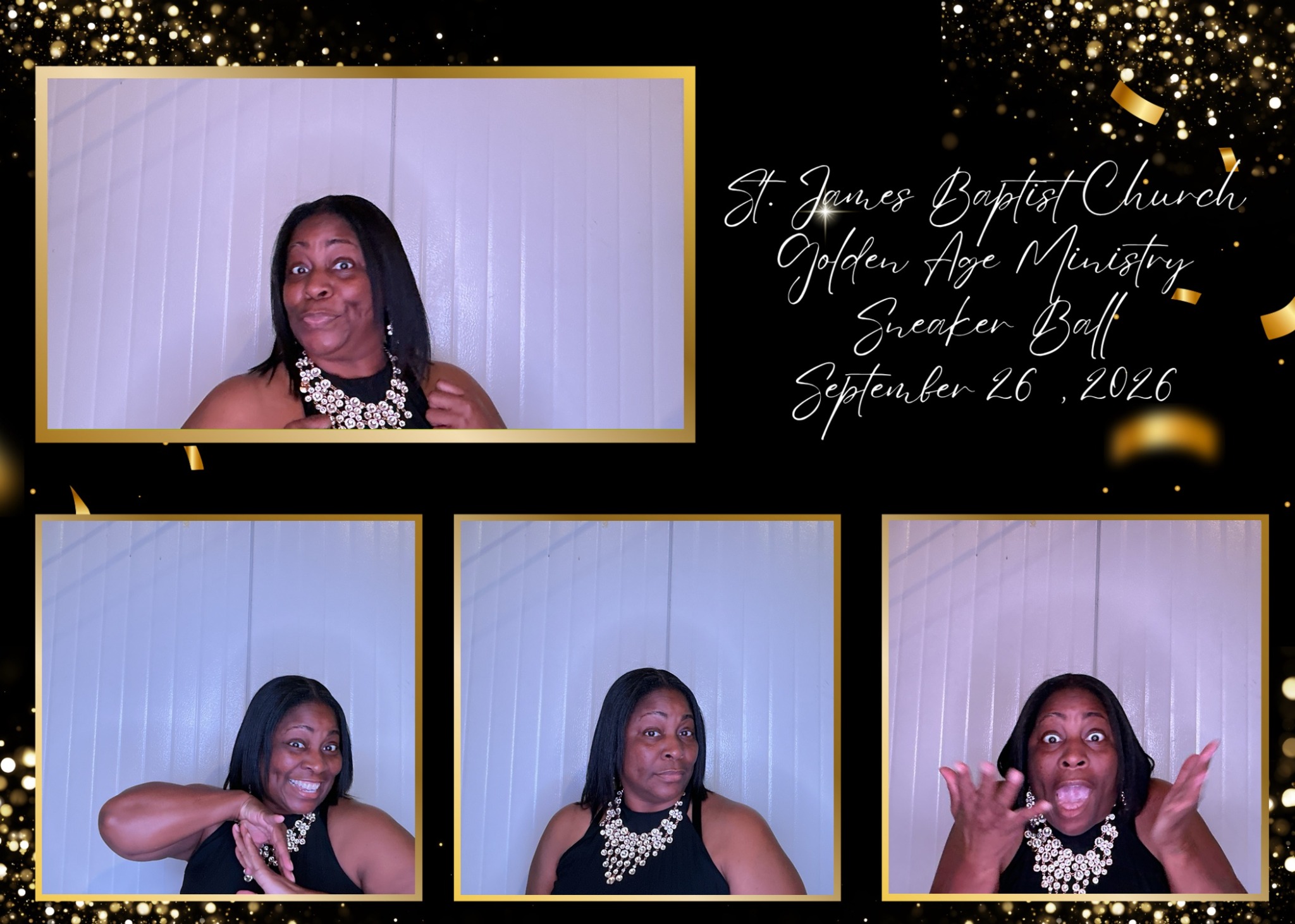 Senior ball photo booth collage with a black and gold overlay